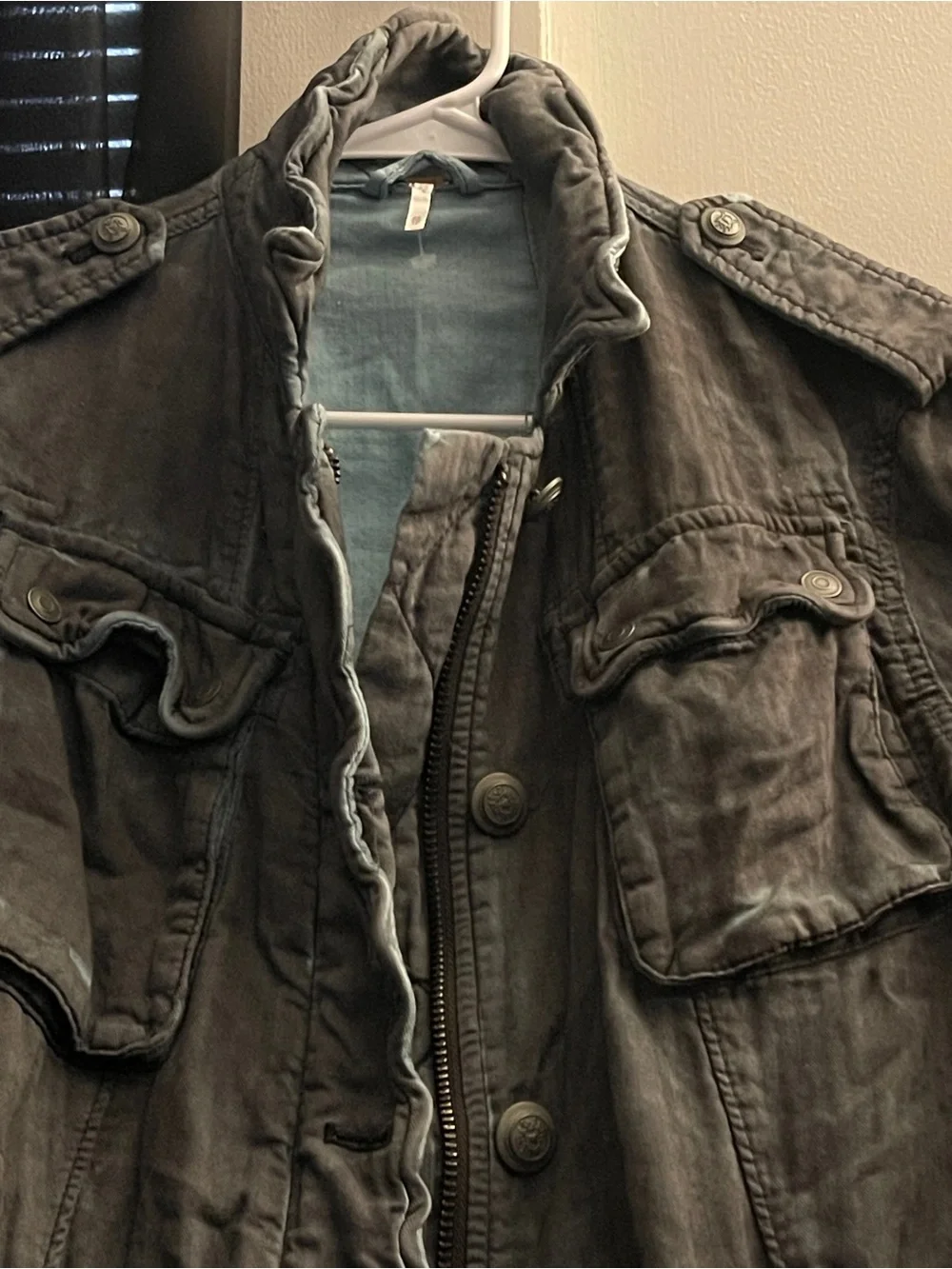 Free People Double Cloth Jacket  Military Drawstring Size XS Gray NWOT - Picture 8 of 15